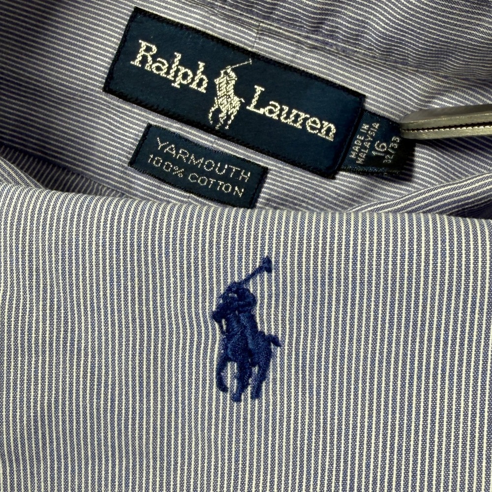 Ralph Lauren Yarmouth XL Mens 16 32/33 Blue Striped Cotton Button Down Shirt
